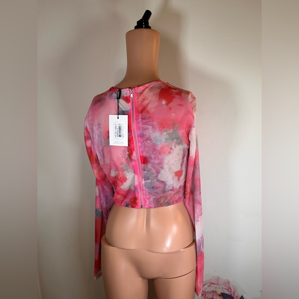 Bardot Pink Watercolor Mesh Corset Crop Top - Picture 7 of 9